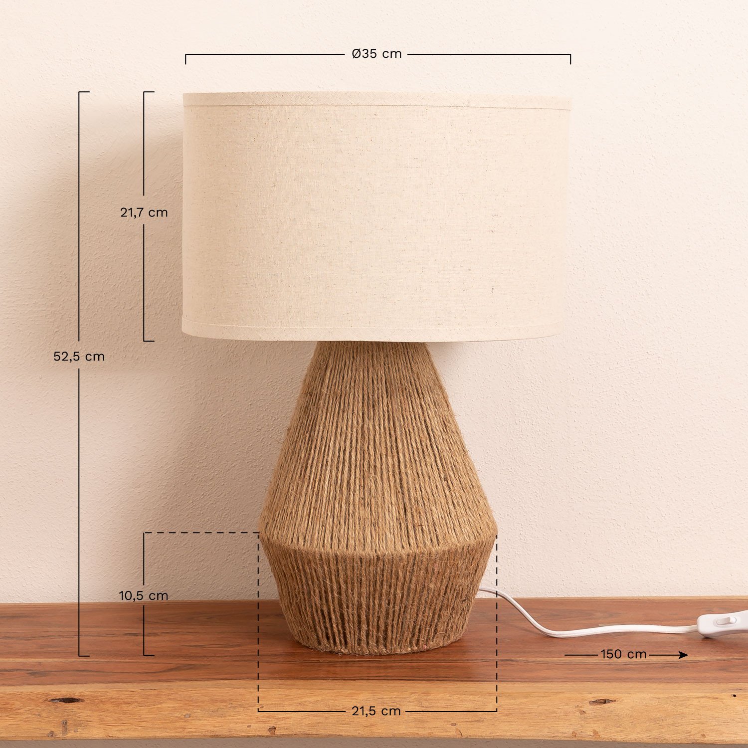 Candeeiro de Mesa em Linho Vasil, Dimensões