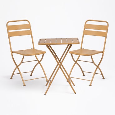 Conjunto De Mesa Quadrada 60x60 Cm E 2 Cadeiras Dobráveis De Jardim Em Aço Janti Mostaza - Sklum