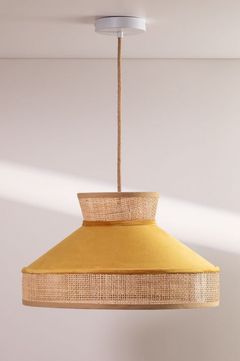 Lâmpada de teto suspensa em veludo e rattan Xanti