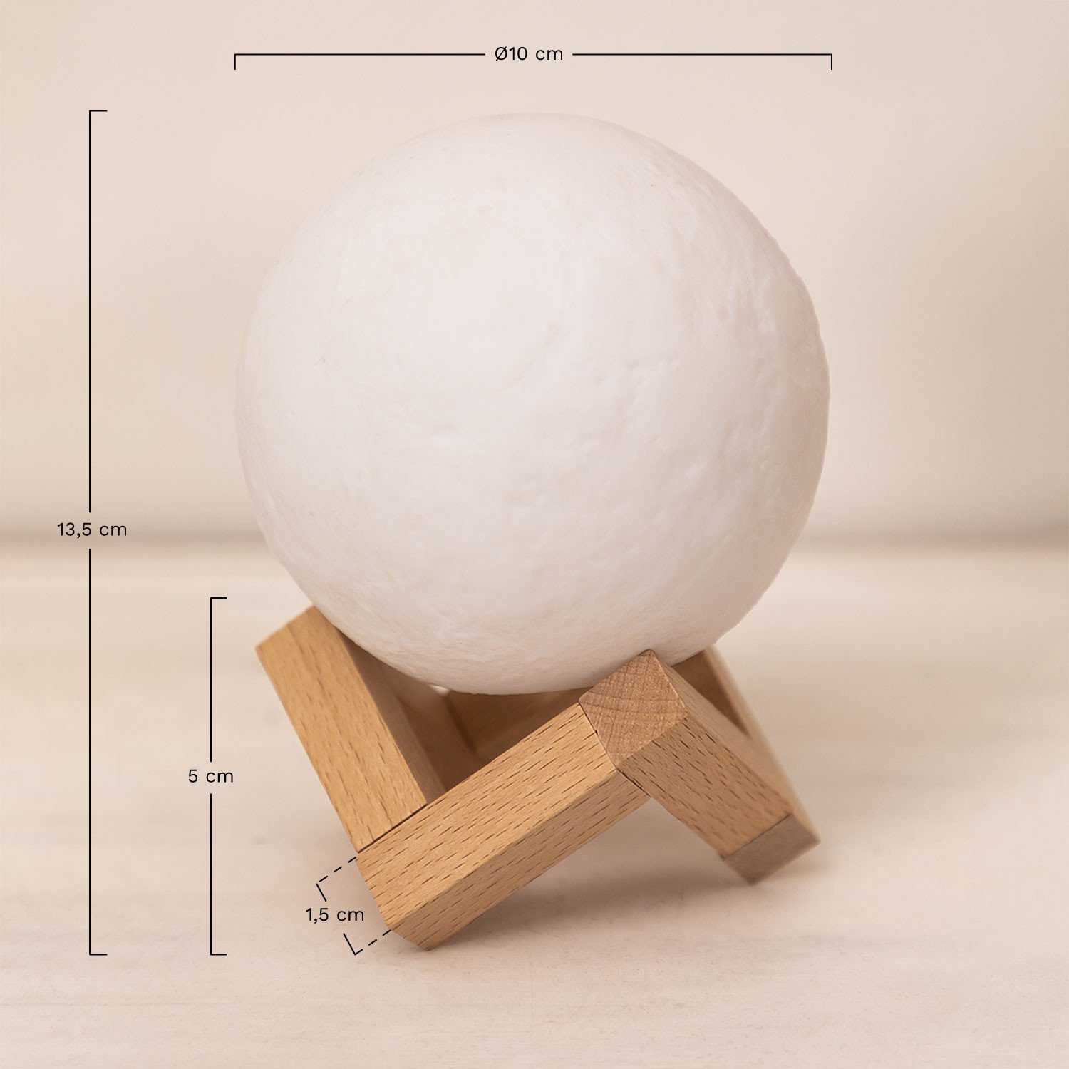 Lâmpada de mesa LED sem fios em madeira Moon Kids, Dimensões