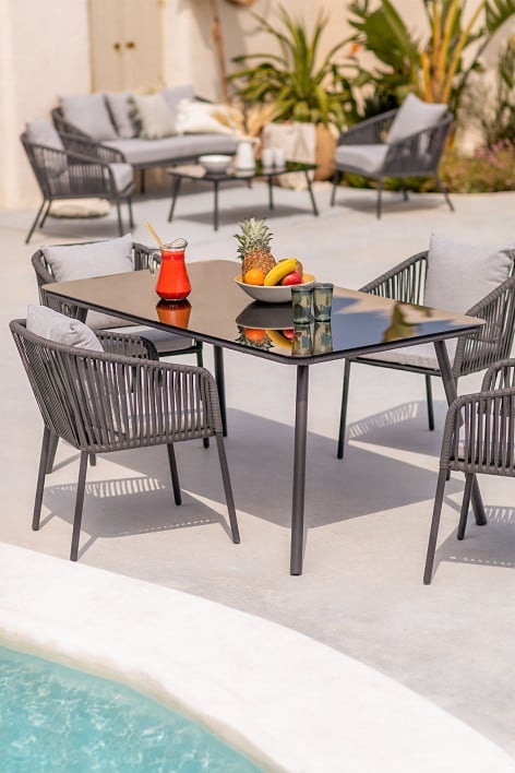 Mesa de jardim retangular em vidro e alumínio (160x90 cm) Arhiza
