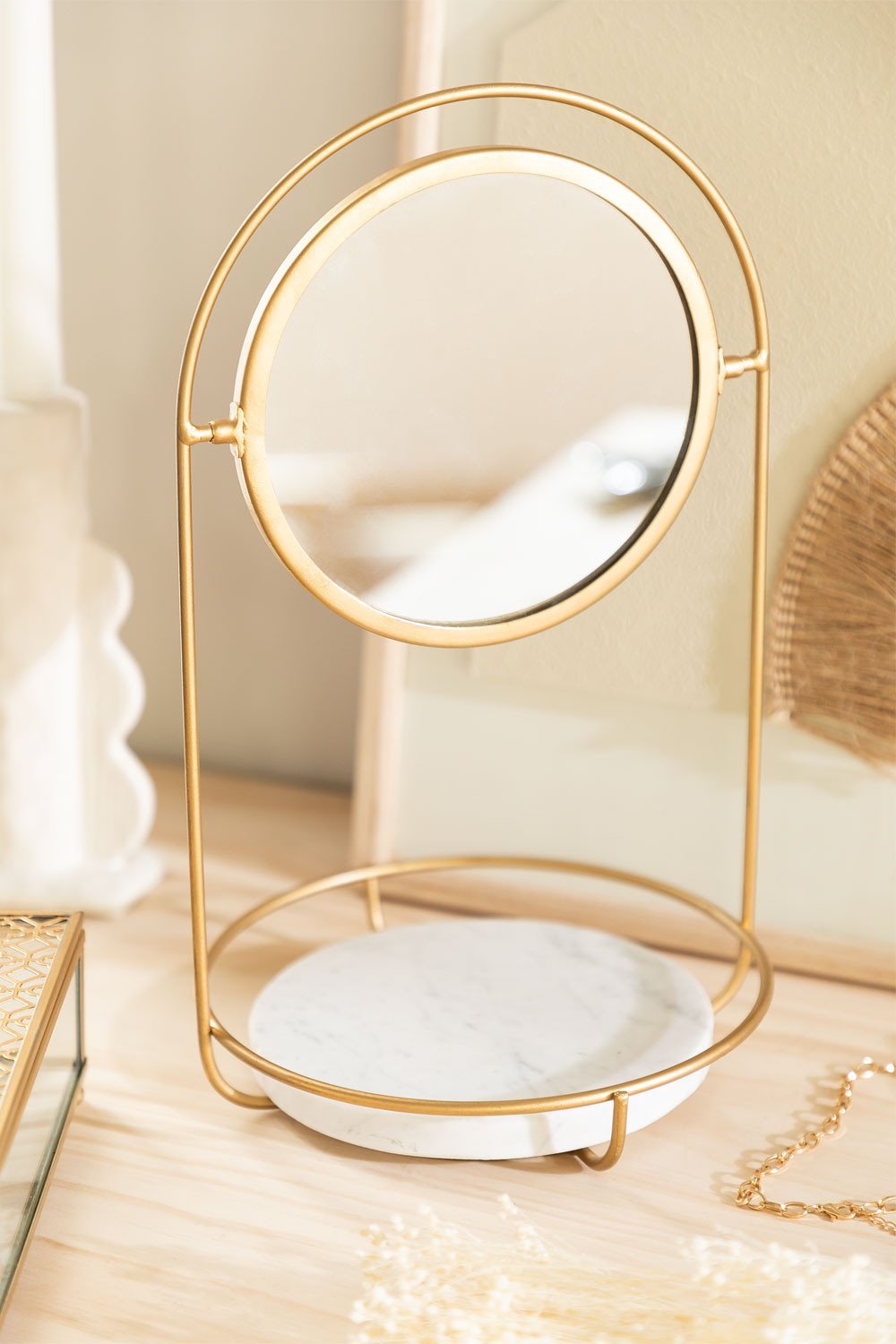 Espelho de mesa com bandeja de mármore Affra, imagem de galeria 1