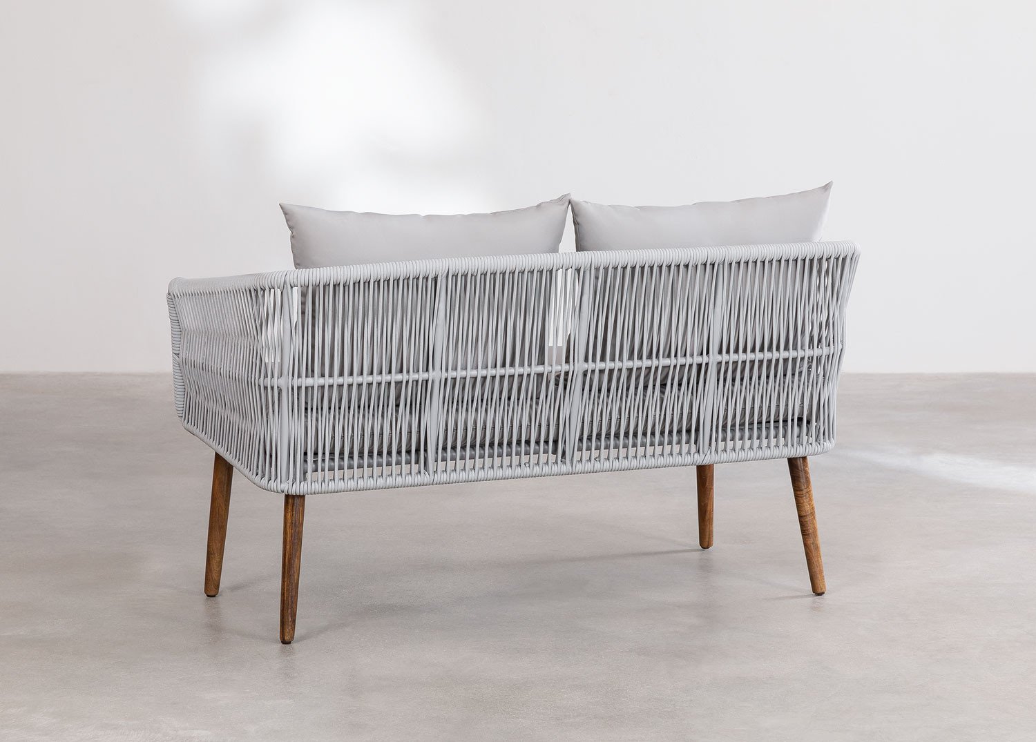 Conjunto de jardim com sofá de 2 lugares e 2 poltronas em madeira de acácia e corda trançada estilo Barker, imagem de galeria 5