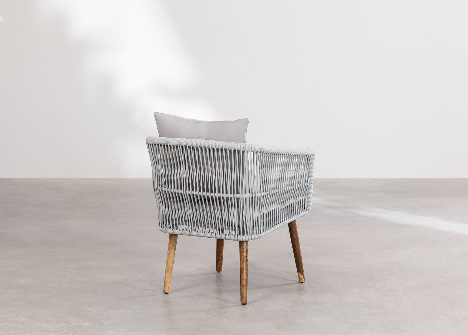 Conjunto de jardim com sofá de 2 lugares e 2 poltronas em madeira de acácia e corda trançada estilo Barker, imagem de galeria 10