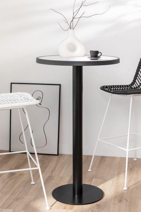 Mesa Alta Redonda em Faiança (Ø60 cm) Caramel - Branco