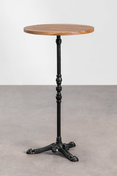 Mesa de Bar Alta e Redonda em Madeira de Acácia Azteca - Ø60 cm