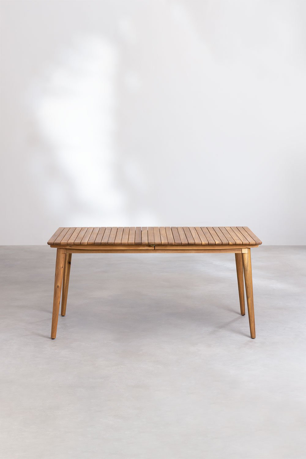 Conjunto de mesa retangular extensível 160-210x90 cm e 6 cadeiras de jantar com braços em madeira de acácia Tenay, imagem de galeria 3