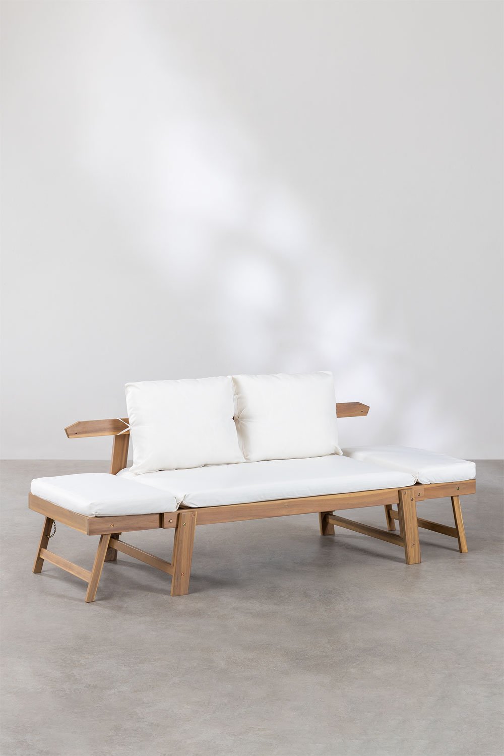 Sofá de jardim de 3 lugares ajustável em madeira de acácia Guille, imagem de galeria 5