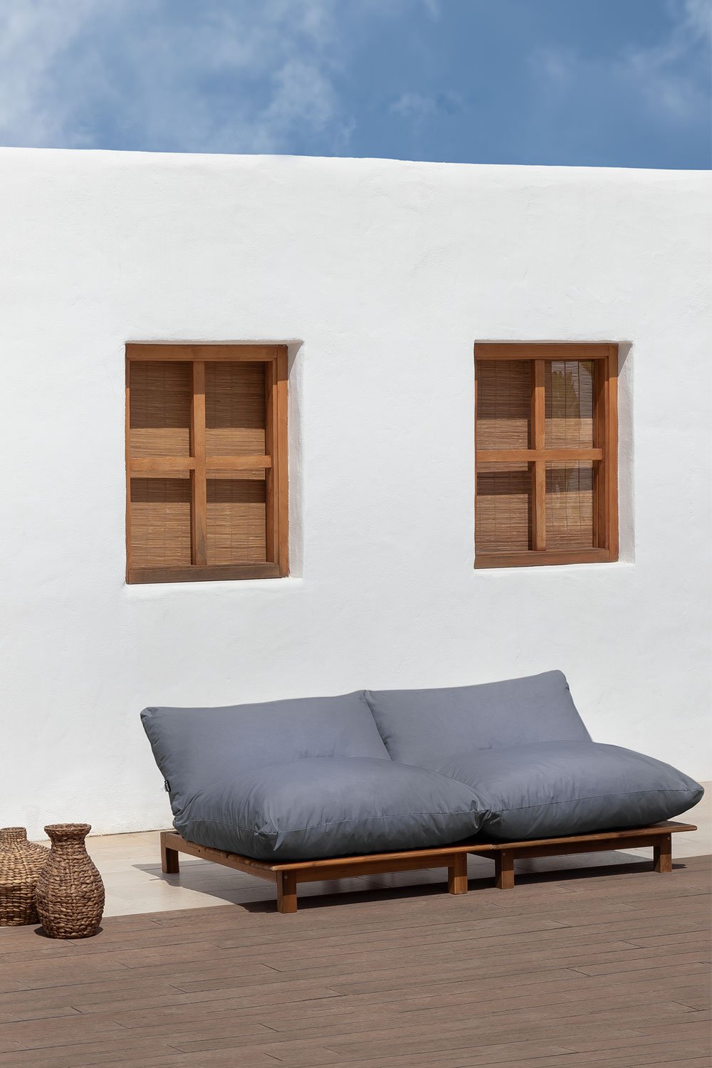 Sofá de jardim modular reclinável de 2 peças em madeira de acácia Brina, imagem de galeria 1