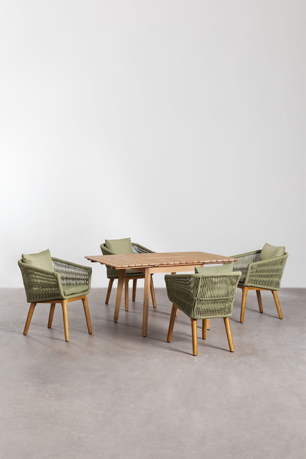 Conjunto de mesa extensível de madeira (90-150x90 cm) Naele e 4 cadeiras de jantar Barker, imagem de galeria 1