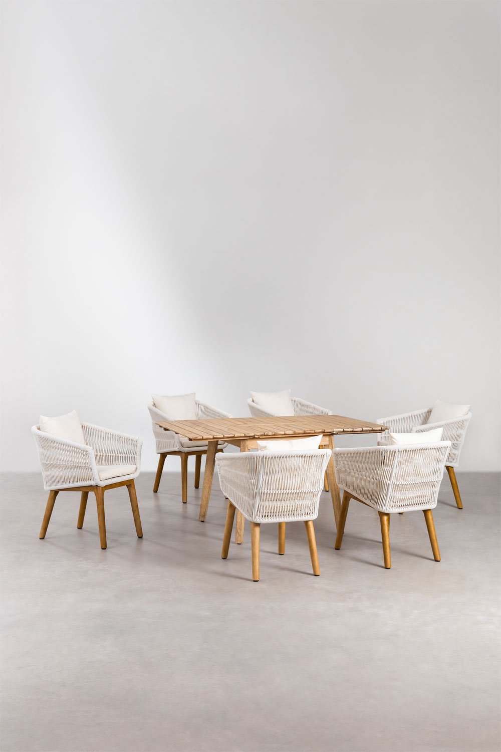 Conjunto de mesa extensível de madeira (90-150x90 cm) Naele e 6 cadeiras de jardim Barker, imagem de galeria 1