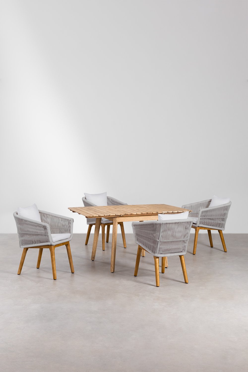Conjunto de mesa extensível de madeira (90-150x90 cm) Naele e 4 cadeiras de jardim Barker, imagem de galeria 1