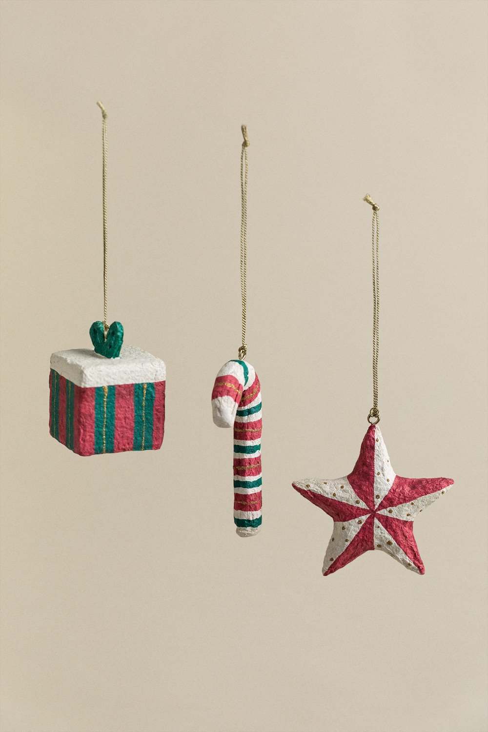 Conjunto de 3 decorações de Natal feitas à mão em papel machê Randolf, imagem de galeria 2