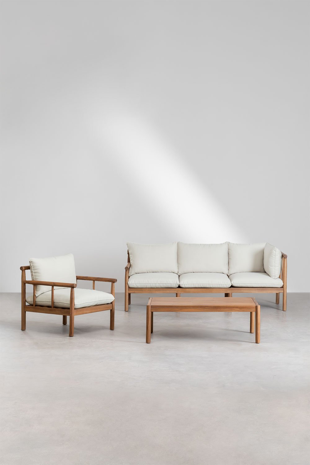 Conjunto de jardim com sofá de 3 lugares e poltrona em madeira de acácia Melvin  , imagem de galeria 2
