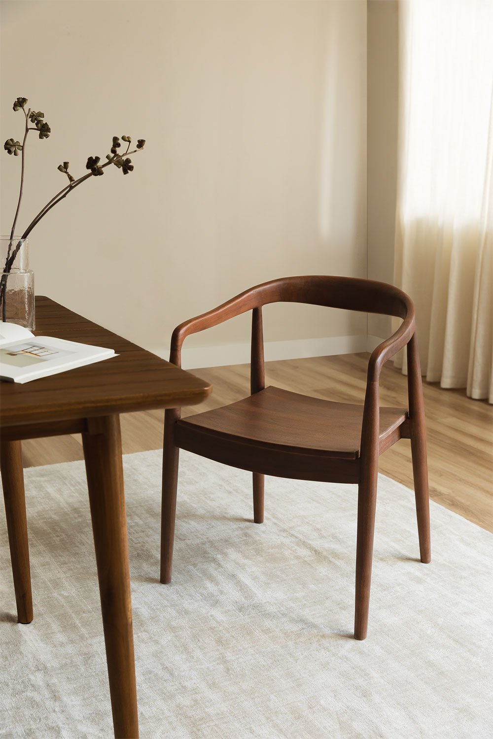 Cadeira de jantar Alizee em madeira de teca com braços, imagem de galeria 1