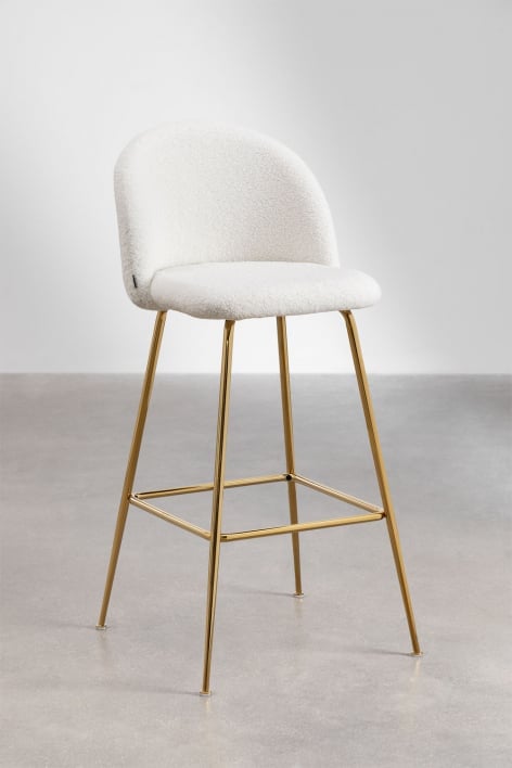 Banco alto 75 cm em borreguito branco e pés dourados Kana Design