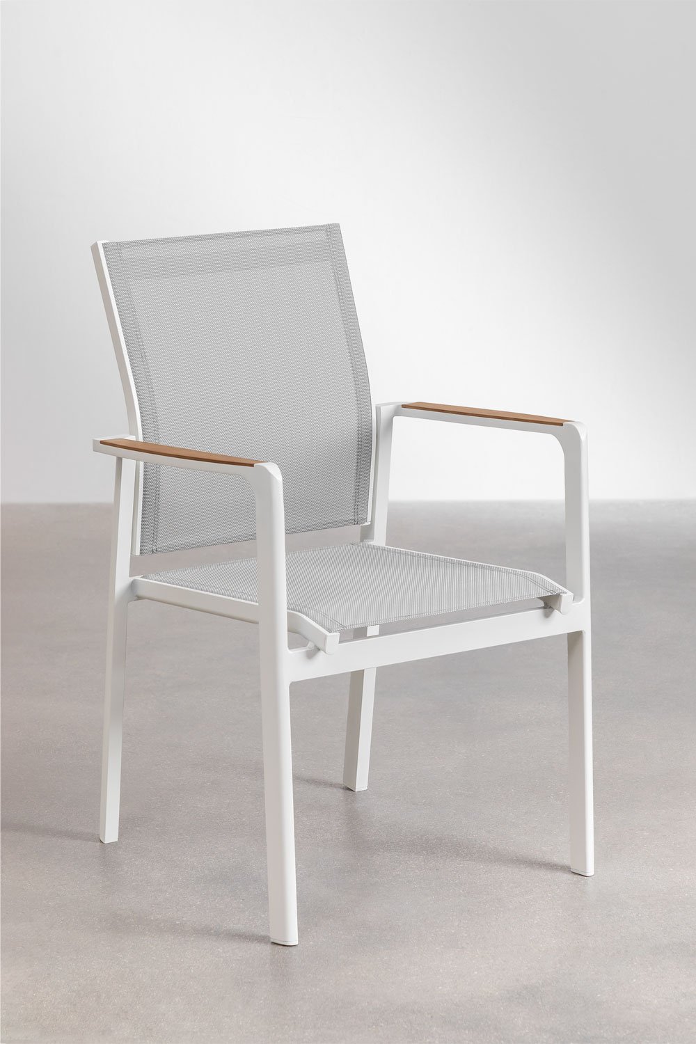 Pacote de 4 cadeiras de jardim empilháveis com braços em alumínio Elvira, imagem de galeria 1