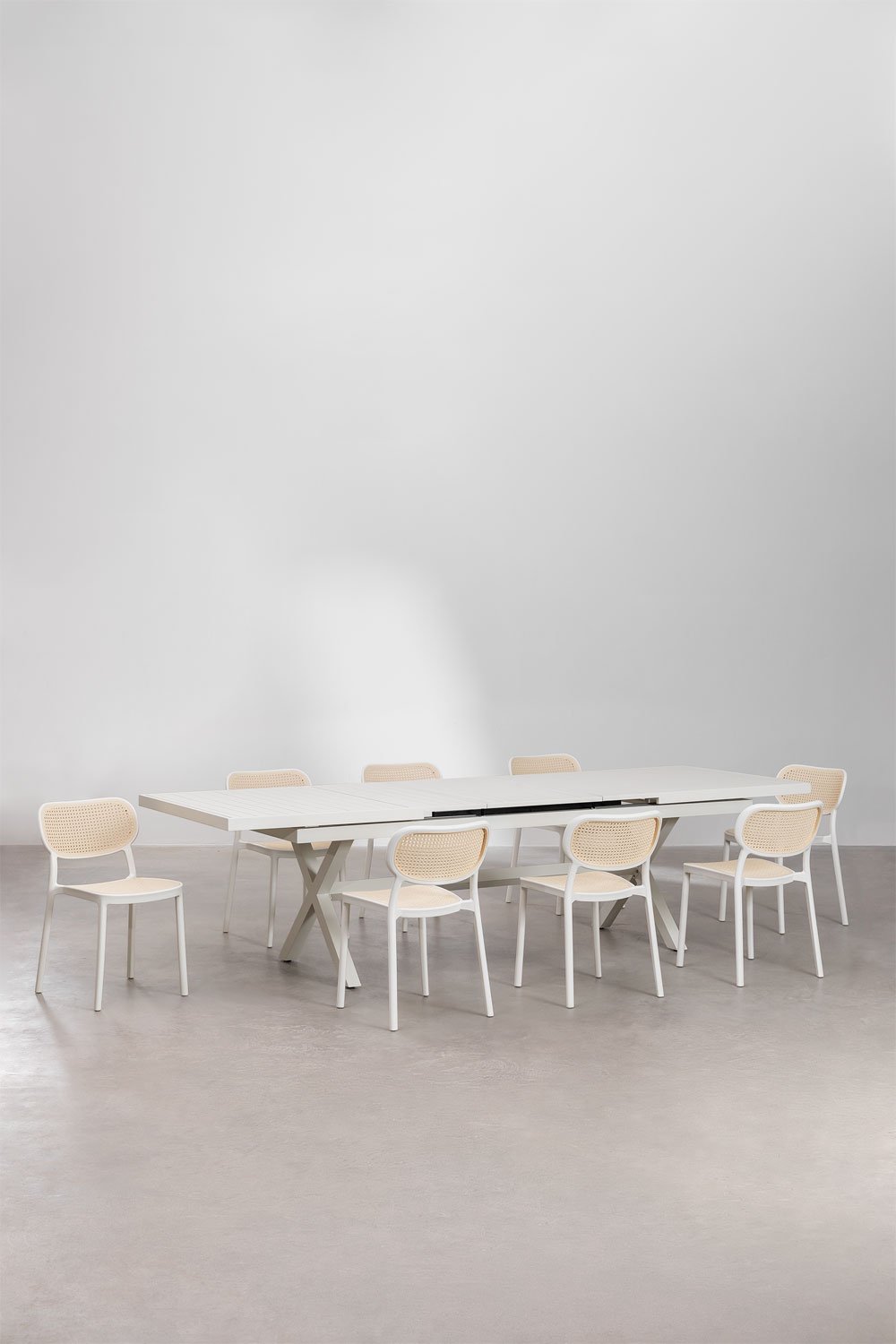 Conjunto de mesa de jardim extensível retangular de alumínio (240-300x100 cm) Karena e 8 cadeiras de jardim Omara, imagem de galeria 1