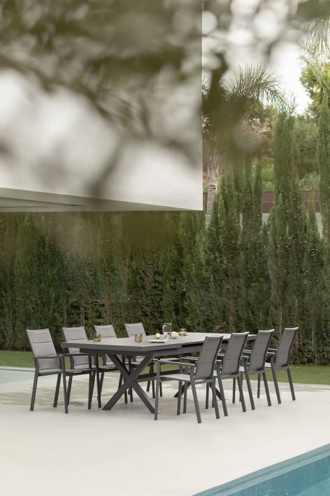 Mesa de jardim retangular 240-300x100 cm extensível em alumínio Karena