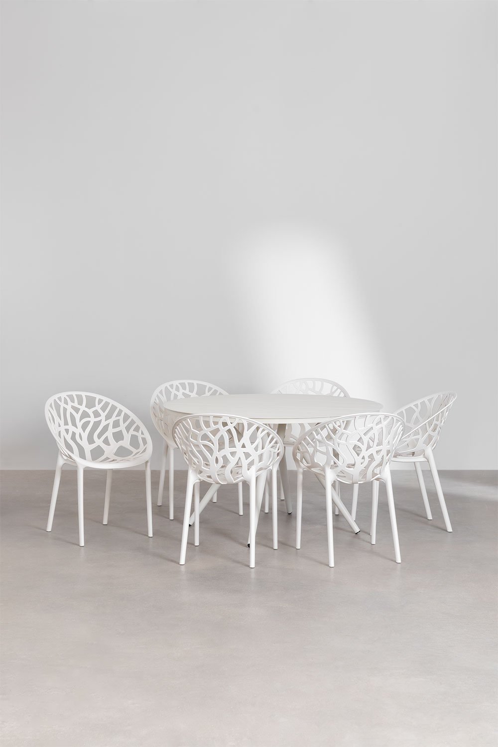 Conjunto de mesa redonda de alumínio Valerie (Ø126 cm) e 6 cadeiras de jardim Ores, imagem de galeria 1
