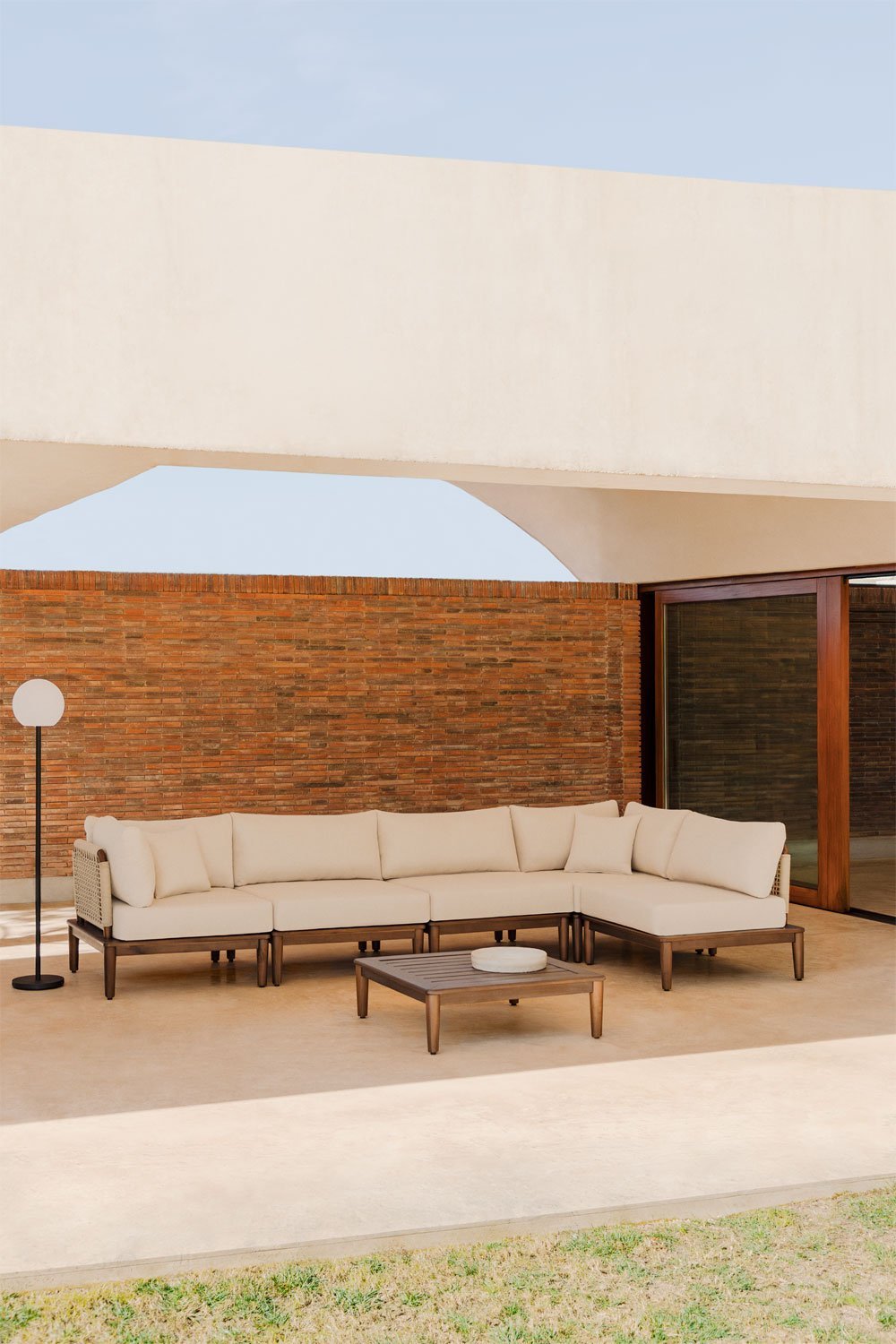 Sofá modular de canto de jardim de 5 peças com mesa de centro em madeira de acácia Brayan , imagem de galeria 1