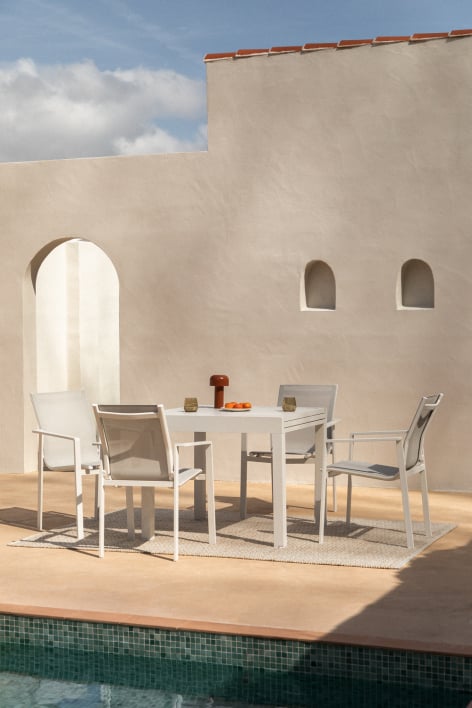 Conjunto de mesa extensível retangular de alumínio (90-180x90 cm) Starmi e 4 cadeiras de exterior Eika