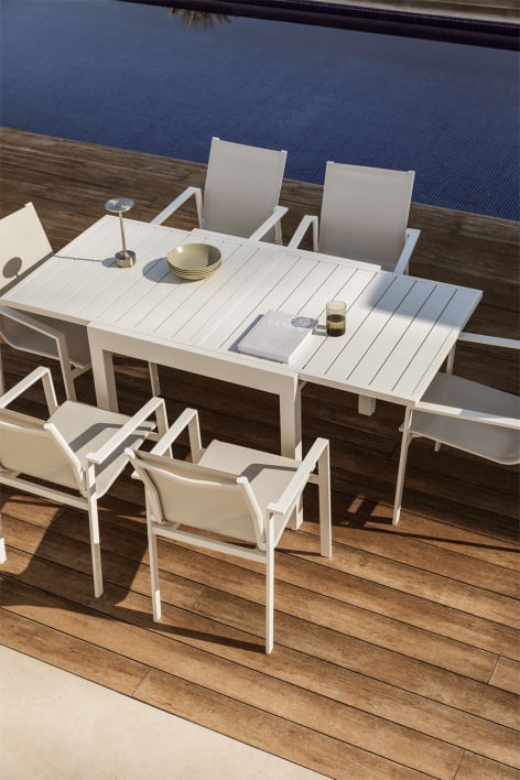 Conjunto de mesa extensível retangular de alumínio (180-240x100 cm) Starmi e 6 cadeiras de jardim Eika