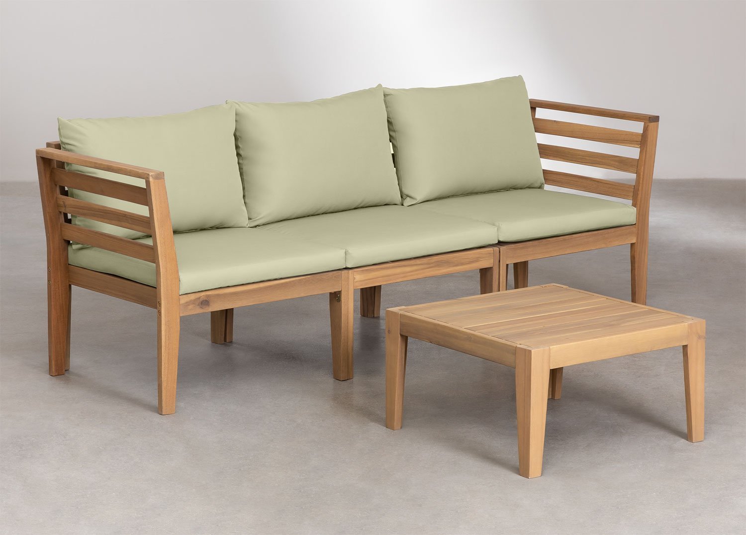 Conjunto de sofá modular de 3 peças Filips com braços e mesa de centro em madeira de acácia      , imagem de galeria 2