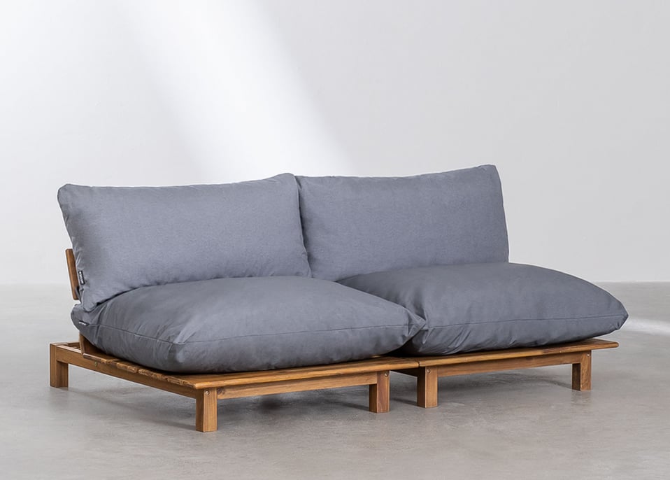 Sofá modular reclinável de 2 peças em madeira de acácia Brina