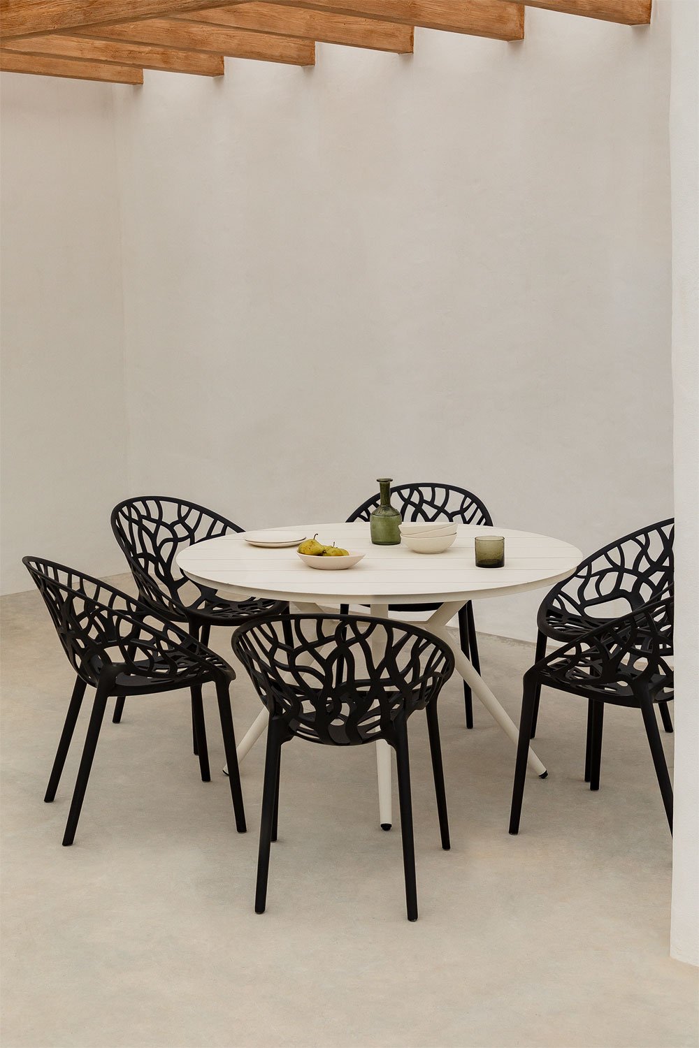 Conjunto de mesa redonda de alumínio Valerie (Ø126 cm) e 6 cadeiras de jardim Ores, imagem de galeria 1