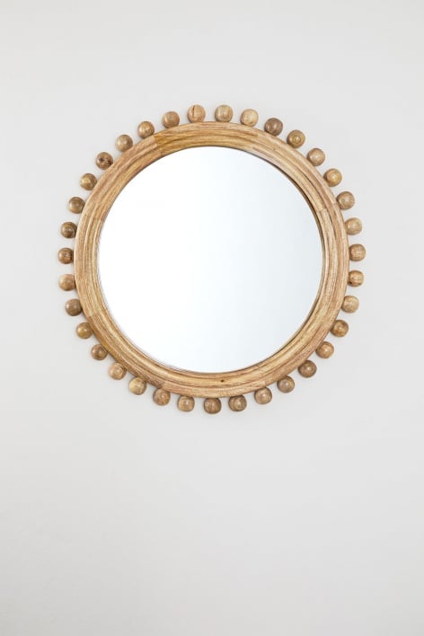 Espelho de parede redondo em madeira de mangueira (Ø80 cm) Joey