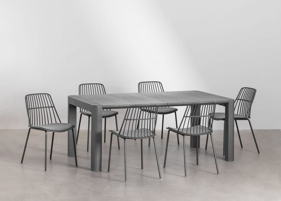 Conjunto de mesa retangular Arnadine (180x100 cm) e 6 cadeiras de jantar Maeba