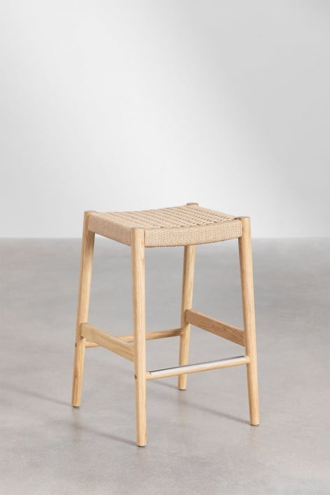 Pack de 2 bancos altos 65 cm em madeira de carvalho com acabamento natural e corda trançada Mara