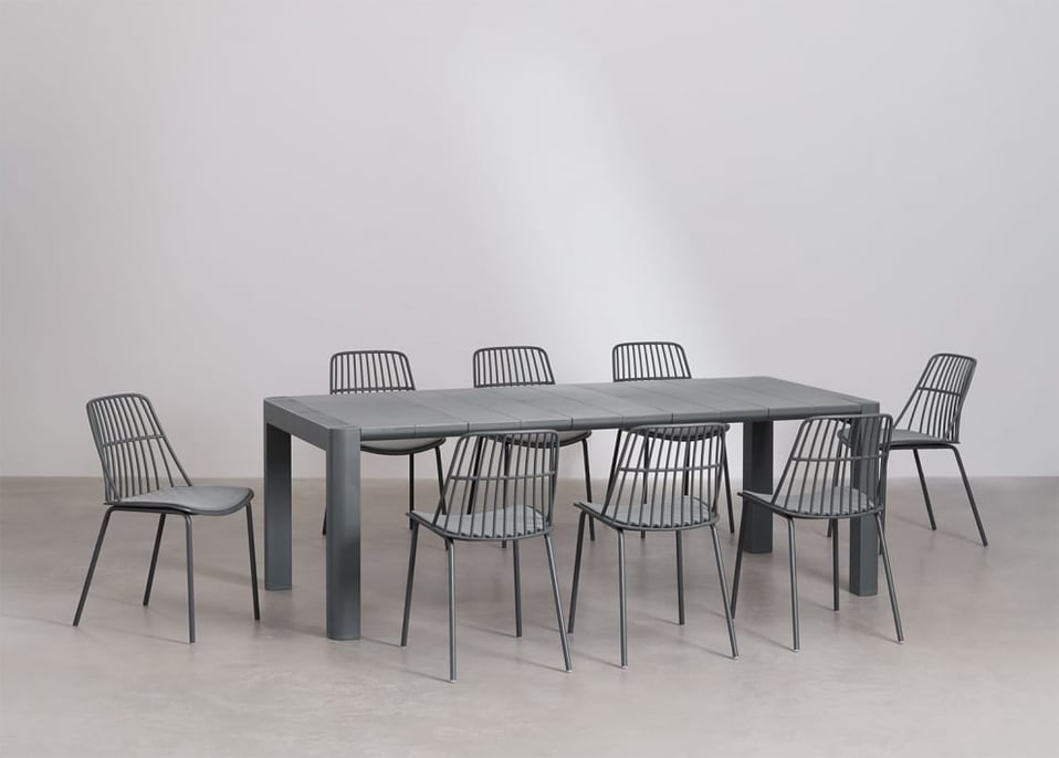 Conjunto de mesa retangular (220x100 cm) Arnadine e 8 cadeiras de jardim Maeba