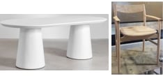 Conjunto de mesa de jantar oval 220x95 cm em cimento Noemi e 6 cadeiras de jantar em madeira de carvalho Mireita, imagem de galeria 1
