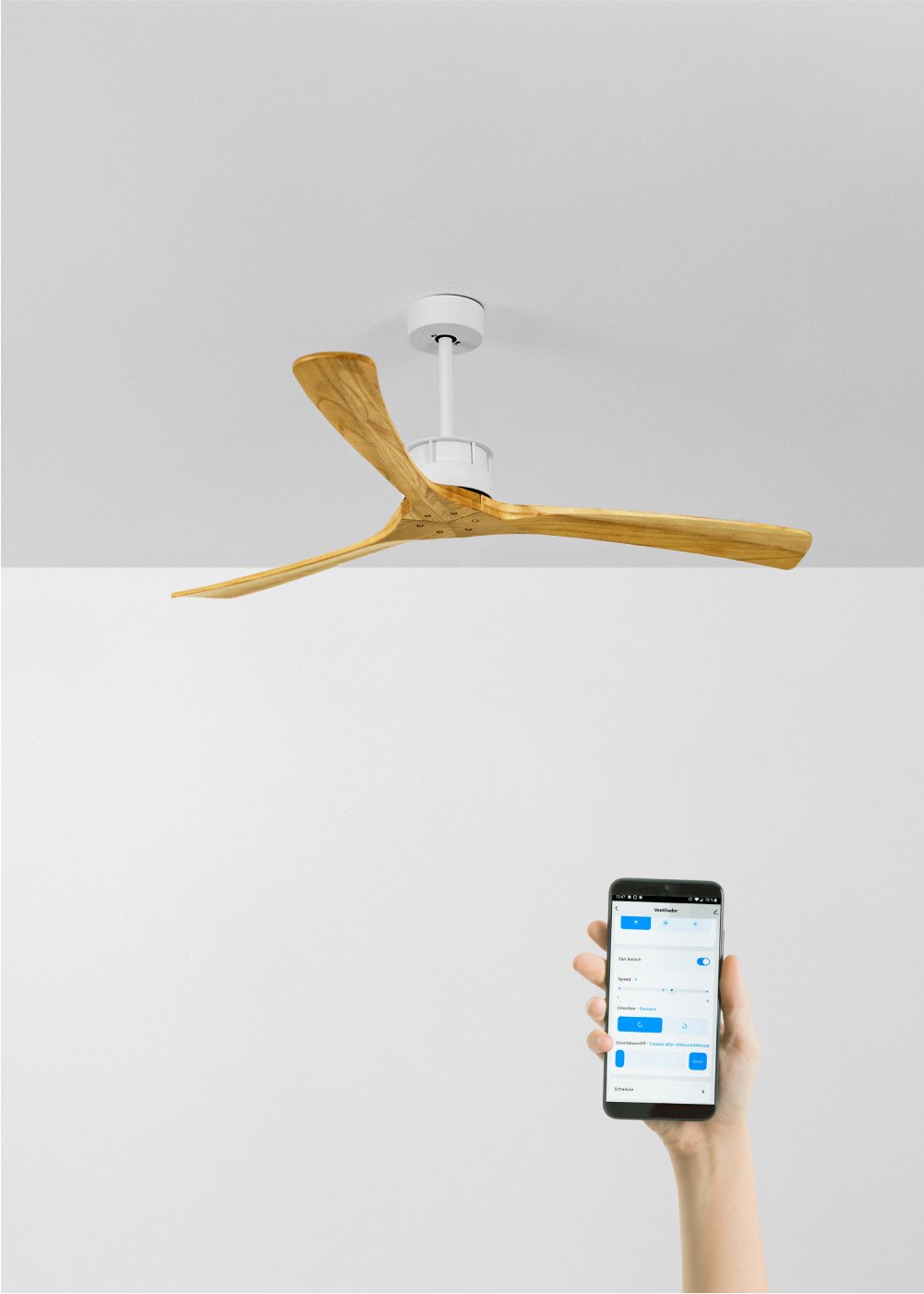 CREATE - WIND LARGE - Ventoinha de teto 40W silencioso XL Ø152 cm 100% madeira, imagem de galeria 1