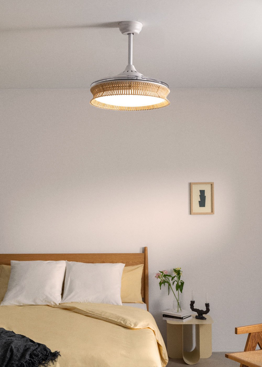 CREATE - WIND CLEAR RATTAN - Ventilador de teto silencioso 40W lâminas retráteis Ø107cm com luz LED 36W, imagem de galeria 2