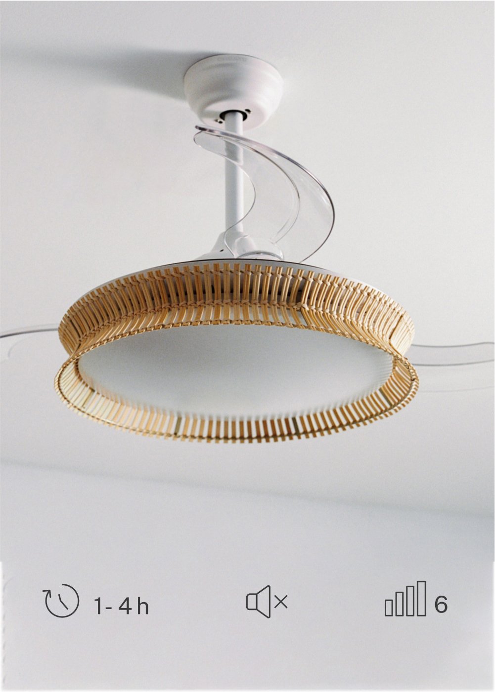 CREATE - WIND CLEAR RATTAN - Ventilador de teto silencioso 40W lâminas retráteis Ø107cm com luz LED 36W, imagem de galeria 6