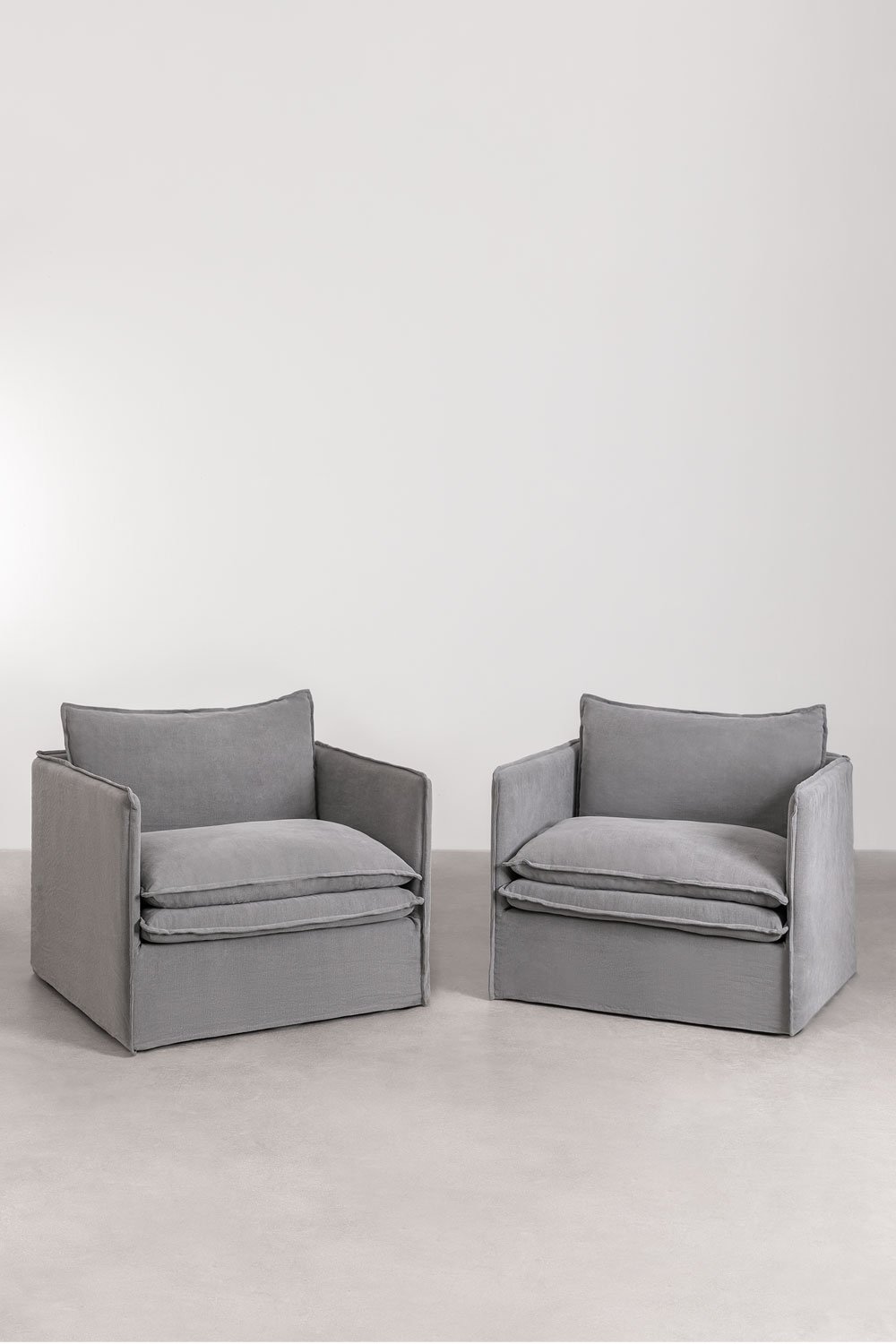 Pack de 2 poltronas com apoios de braços em linho e algodão Grace, imagem de galeria 3