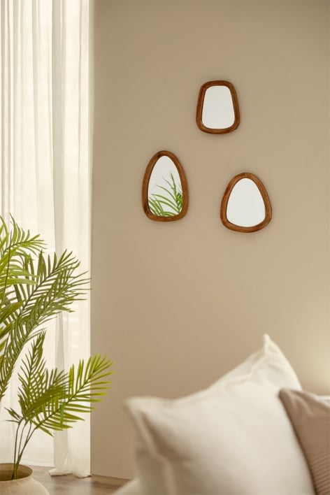 Conjunto de 3 espelhos de parede em madeira de mangueira Gabael Design