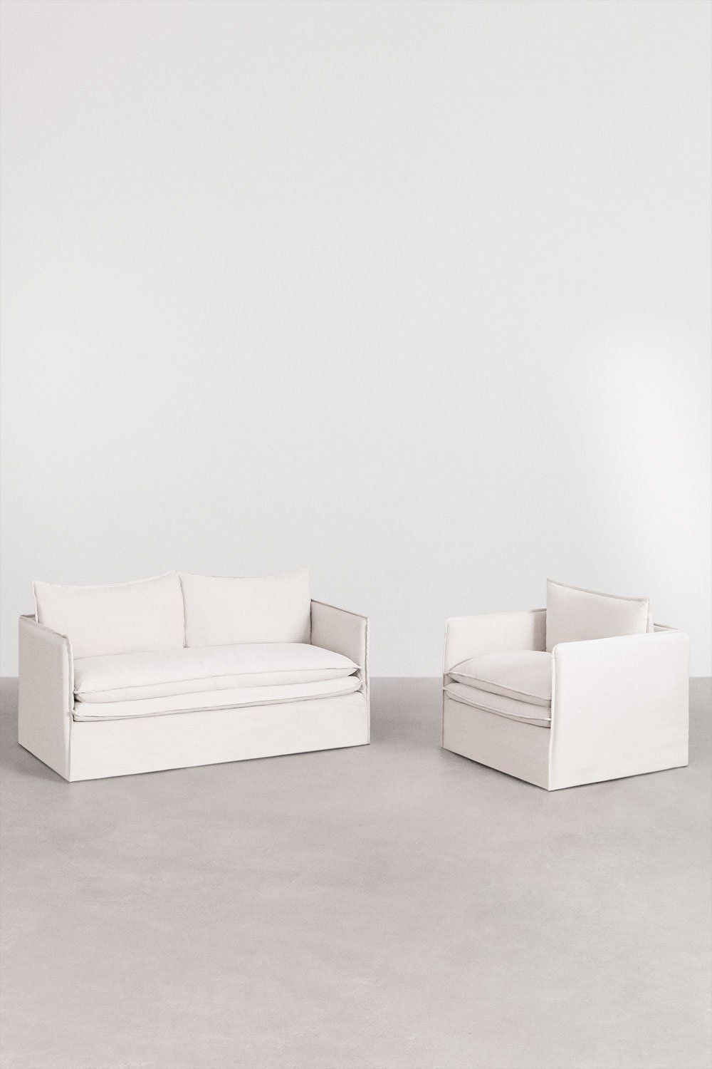 Conjunto de sala de estar com sofá de 2 lugares e poltrona em linho e algodão Grace, imagem de galeria 3