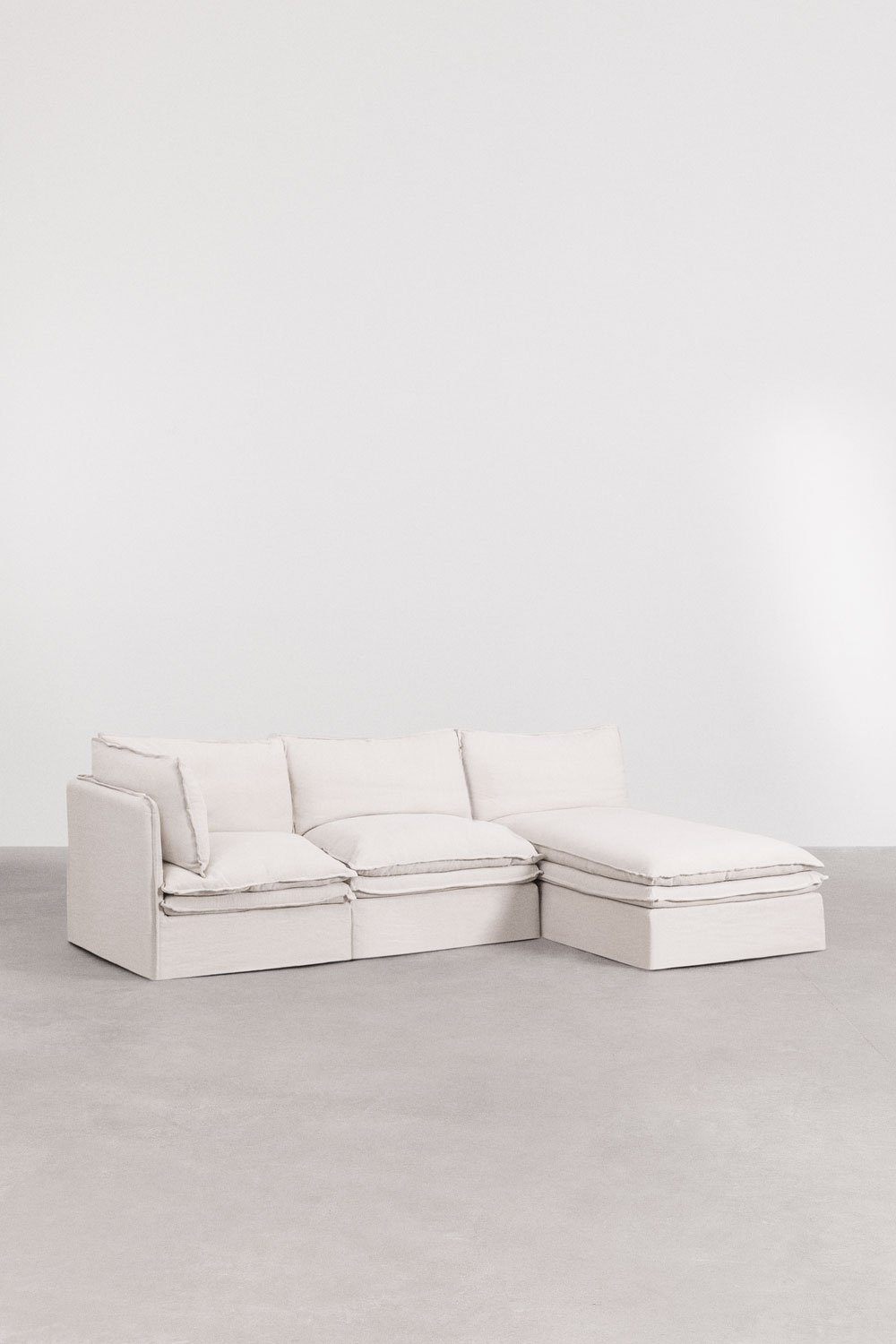 Sofá chaise longue modular Grace de 3 peças em linho e algodão, imagem de galeria 3