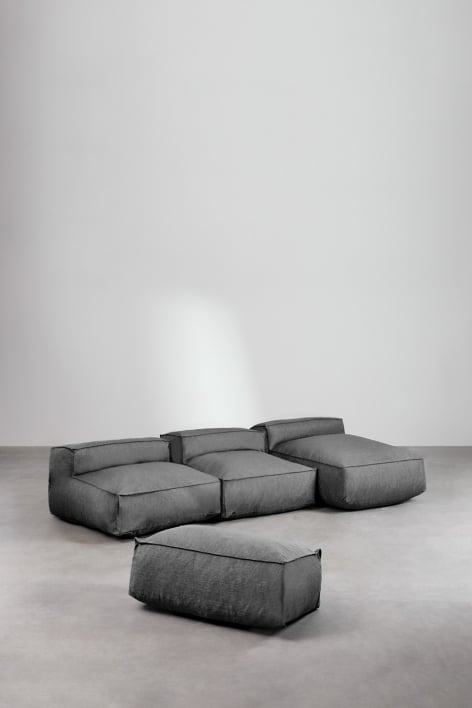 Sofá Chaise Longue Modular de 3 Peças e Puff Dojans - Cinza Granito