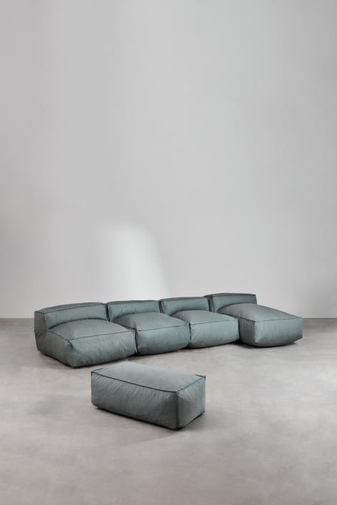 Sofá chaise longue modular de 4 peças e pufe Dojans - Verde Éter