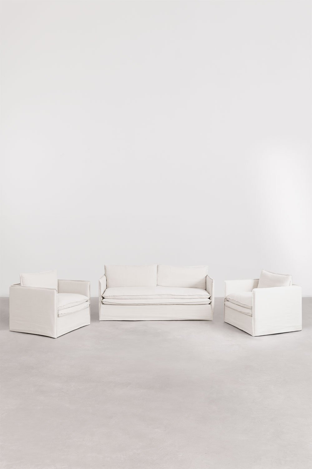 Conjunto de sala de estar com sofá de 3 lugares e 2 poltronas em linho e algodão Grace, imagem de galeria 3