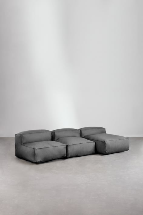 Sofá chaise-longue de jardim modular de 3 peças Dojans