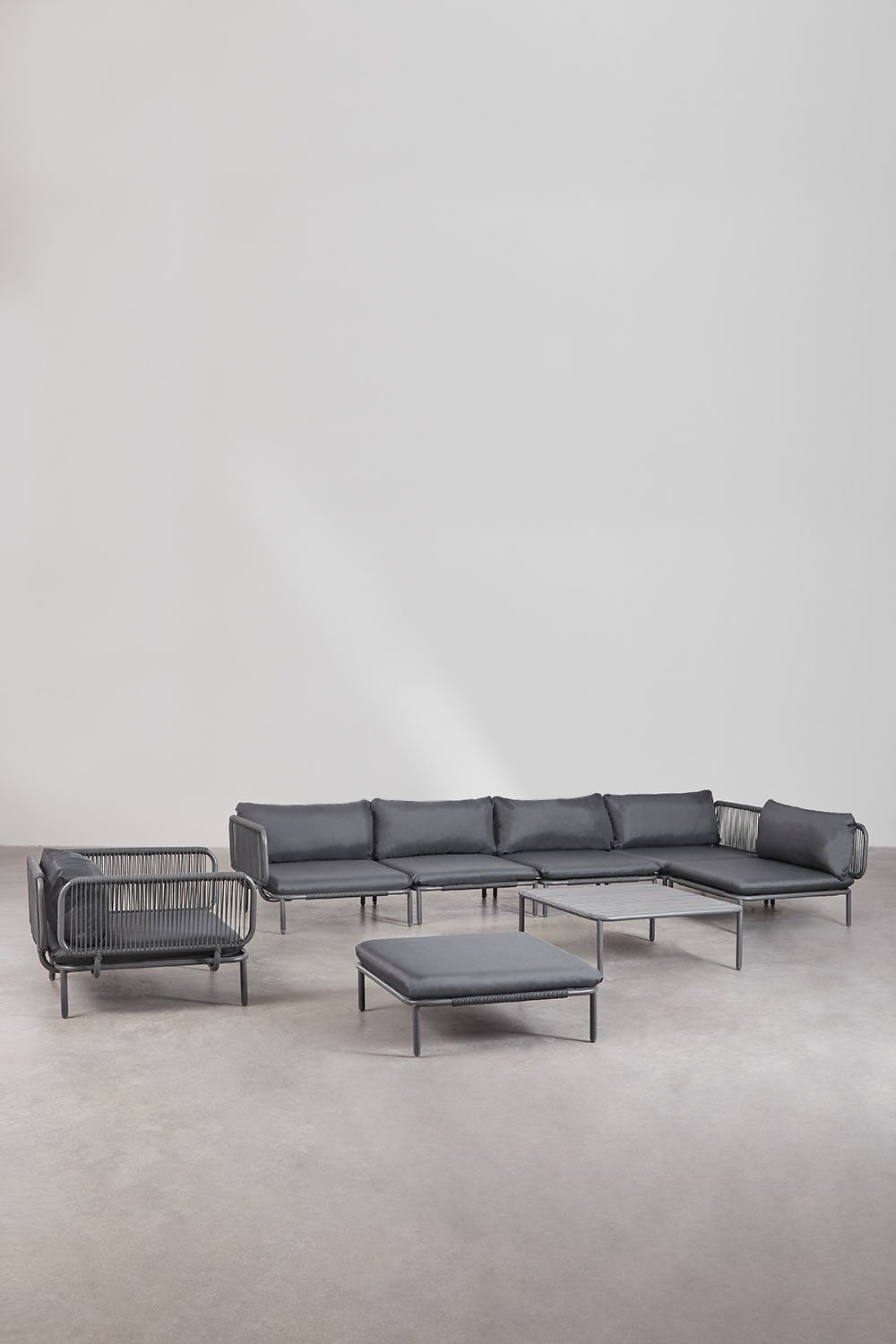 Sofá modular de canto para jardim de 5 peças com pufe, poltrona e mesa de centro Roubly  , imagem de galeria 1