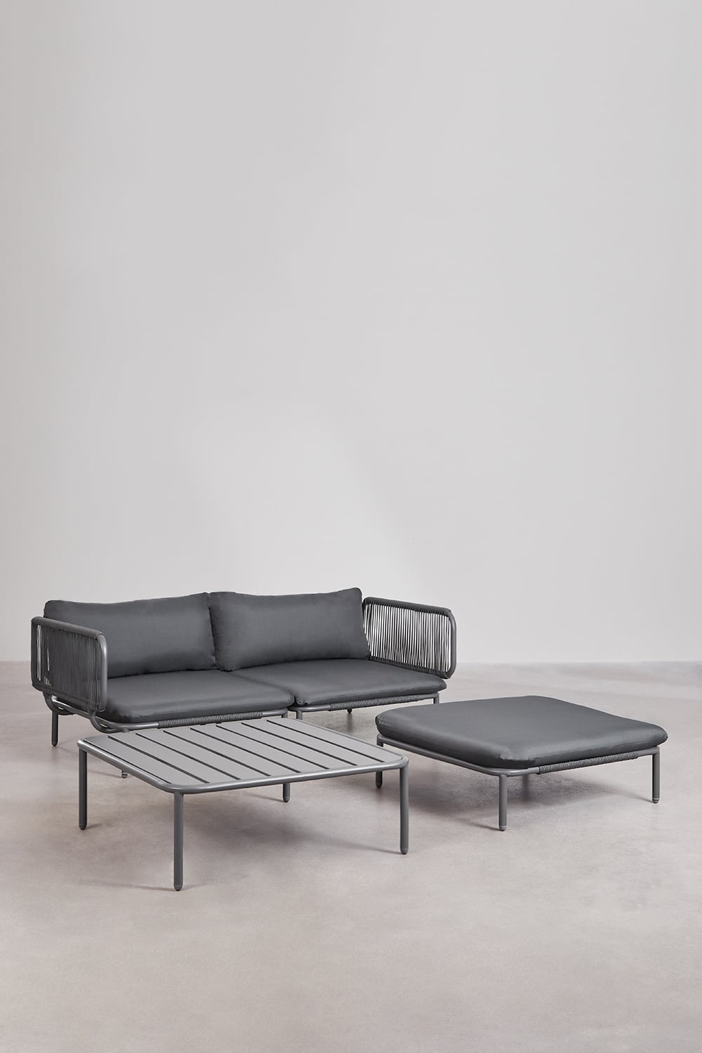 Sofá modular de jardim de 2 peças com 2 poltronas de canto, puff e mesa de centro Roubly, imagem de galeria 1
