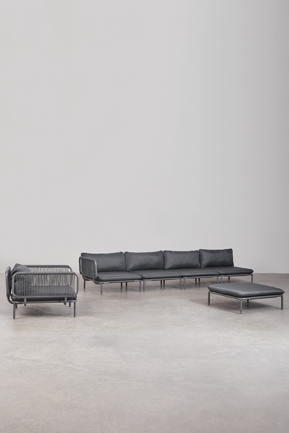 Sofá de jardim modular de canto de 4 peças com pufe e poltrona Roubly , imagem de galeria 1