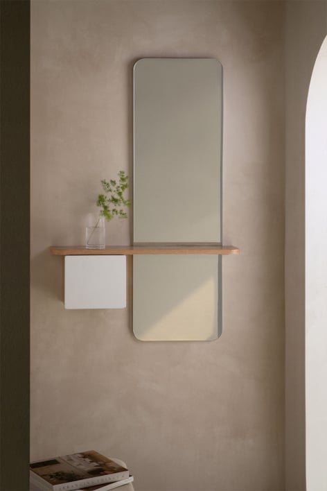 Corredor Espelho de MDF 80x120 cm Varna - Branco- Madeira Natural